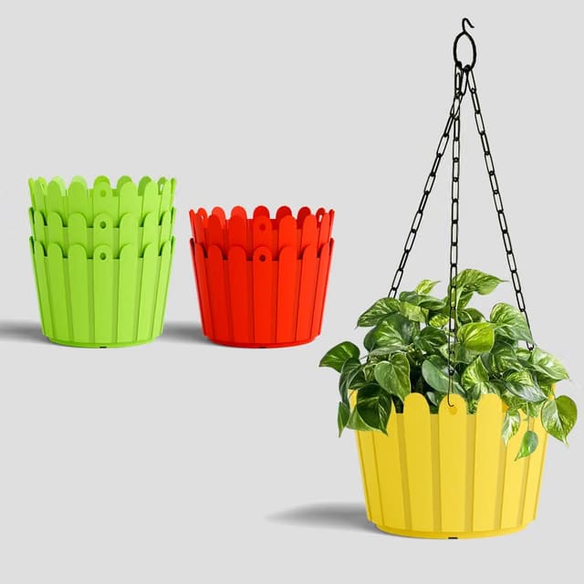 SHERA Hanging Fence 8 INCH Planter Pot Plastic Flower Hanging Pots for Home Decoration Sutiable for Indoor and Outdoor