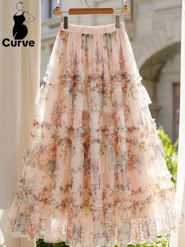 Women's Plus Size Pleated Layered/Tiered Skirt