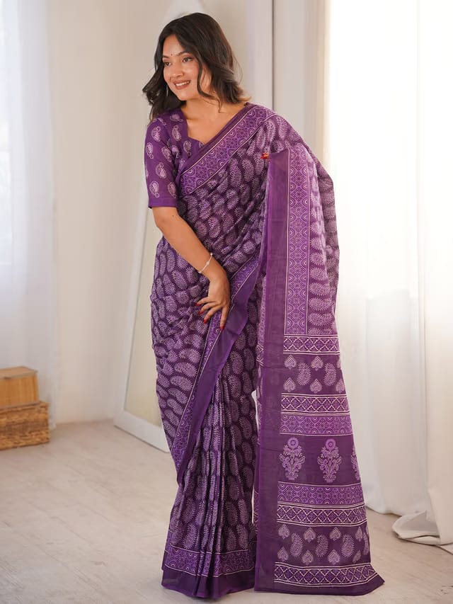 Anouk Paisley Pure Cotton Handloom Bagru Ready to Wear Saree