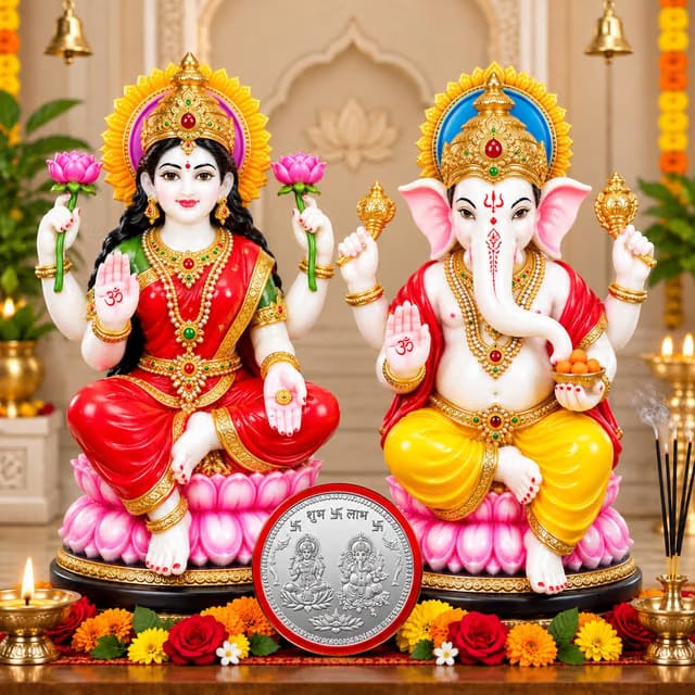 Ganesh Lakshmi murti, Ganesha murti, god Ganesh murti, ganpathy Idols, Ganesha Laxmi Silver Coin, Lakshmi Ganpati Idols