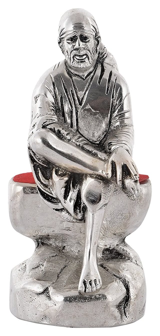 Metal Sai Baba Showpiece Idol for Enhance Home Decor - Silver (16x8x7 CM)