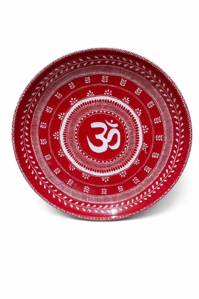 Handmade Aipan Art Pooja Thali with Om Design
