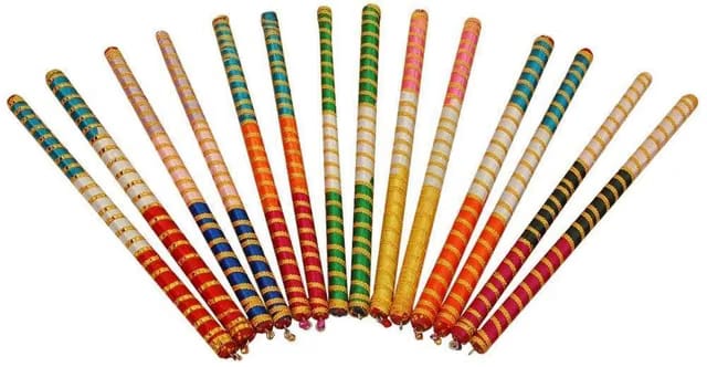 Aak Multicolor Wooden Dandiya Sticks for Dance Garba Sticks for Navratri Celebration Large Size 14.4 Inches (pak of 2)