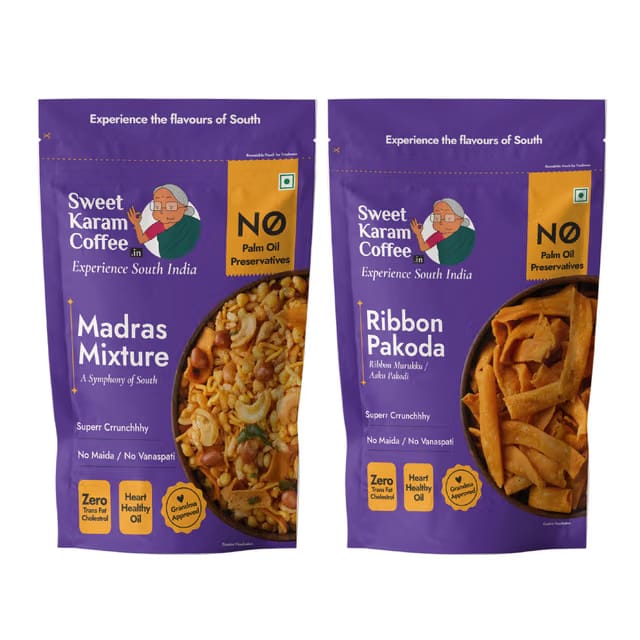 Sweet Karam Coffee’s South Indian Crunchy Combo Pack - Ribbon Pakoda & Special Madras Mixture