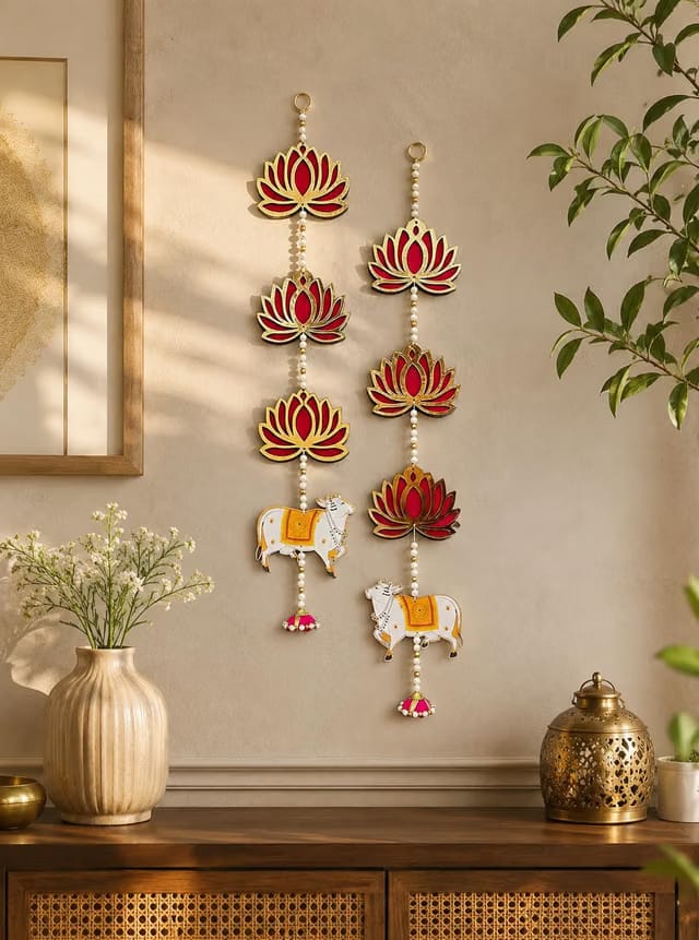 PIHUTIQUE Lotus Wall Hanging with Cow