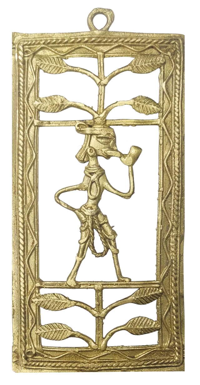 Purpledip Brass Wall Hanging Plaque 'On My Way': Dokra Craft Tribal Artform (12762B)