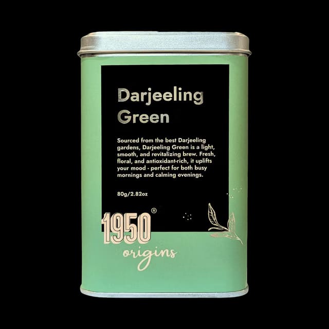 1950 Origins Darjeeling Green Tea Long Leaf Tea Tin Caddy First Flush Loose Leaf Tea
