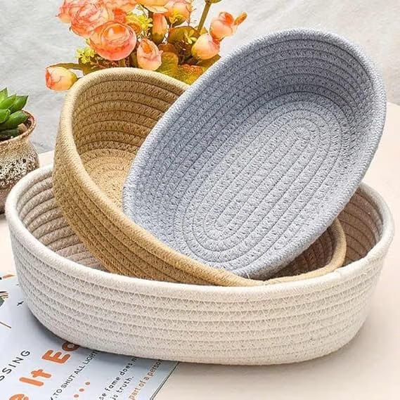 Avi Textiles Handwoven Braided Natural Jute Oval Baskets- Storage Box Planter Basket, For Kitchen And Office (Multi