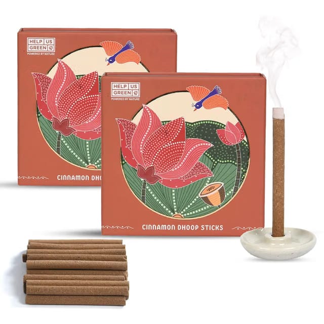 Cinnamon Dhoop Sticks Pack of 2(50 Sticks) with Ceramic Holder