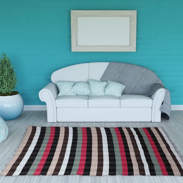Sobaanrug Cotton Dari Multi Colour Durrie, Dhurrie, Rugs, Satranji, Jamkhana Mat, Satrangi Bright Colour