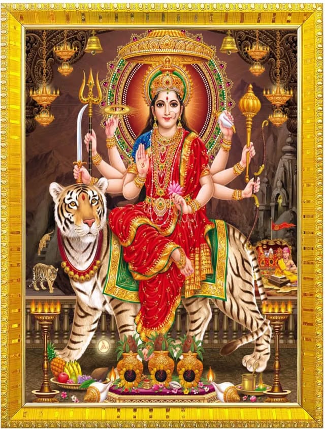 Sherawali maa veshno maa durga maa photo Golden 5X7 Inch Photo Frame_AQW13