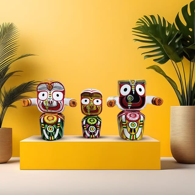 Neal Exclusive Wooden Lord Jagannath, Balaram and Subhadra Idol Trimurty for Home Temple/Pooja/Decoration/Gift 4 Inches