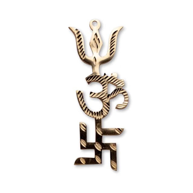 Brass Swastik Om Trishul Wall Hanging Vastu Trishakti Yantra Home Office Main Door Entrance Protection Decor Astrology