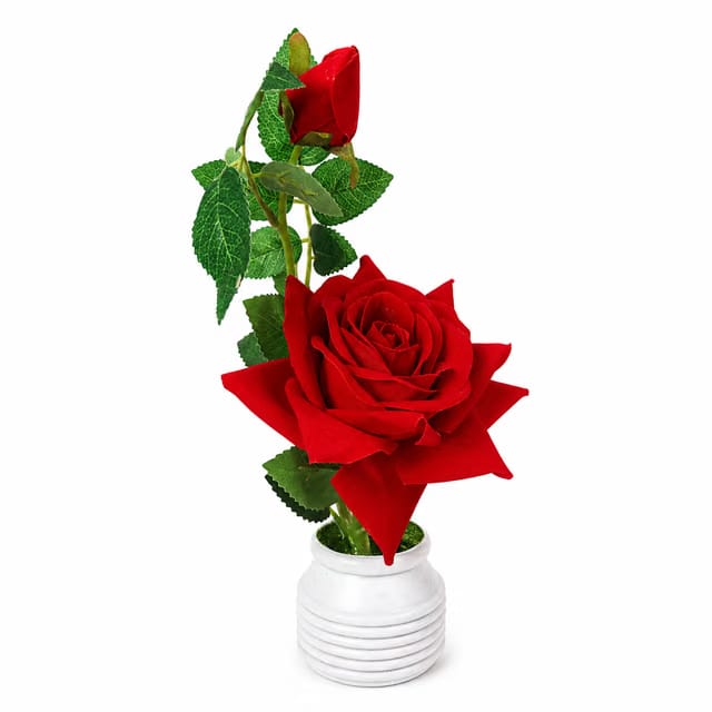 Artificial Red Rose Flower with Pot