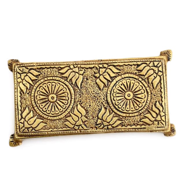 Brass Pooja Mandir Chowki Peetha Peeta God's Stool - Puja Articles Length - 4.2" Inches (Small), Religious