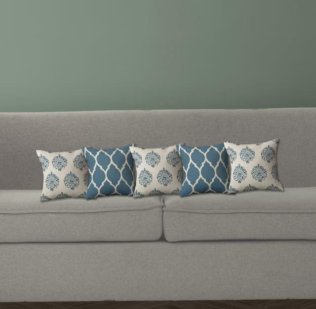 Trance Home Linen Set of 5 Premium 100% Cotton 12X12 Inch Cushion Covers Only for Sofa and Diwan