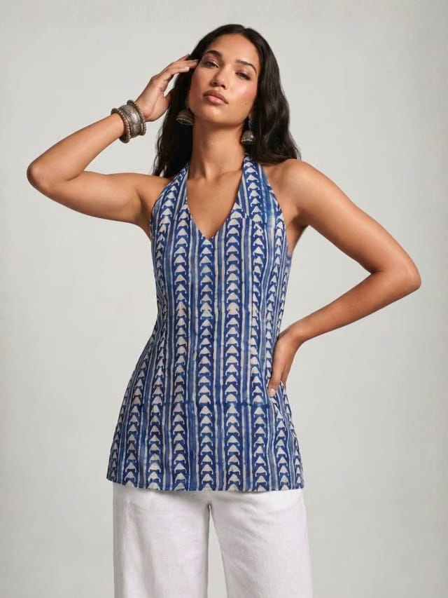 Dabu halter neck corset kurti