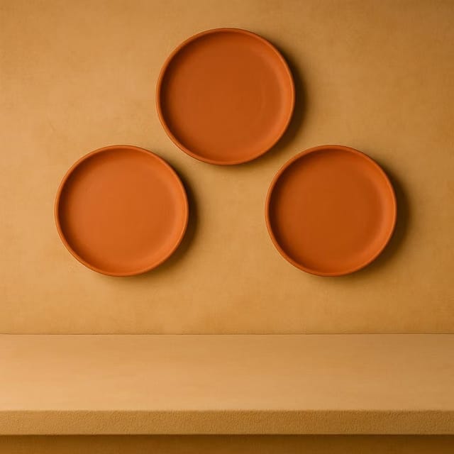 THE HANDICRAFTIAN Terracotta Wall Plate Set, 8-Inch Diameter Artistic Handcrafted Décor Plate – Rustic & Bohemian Style