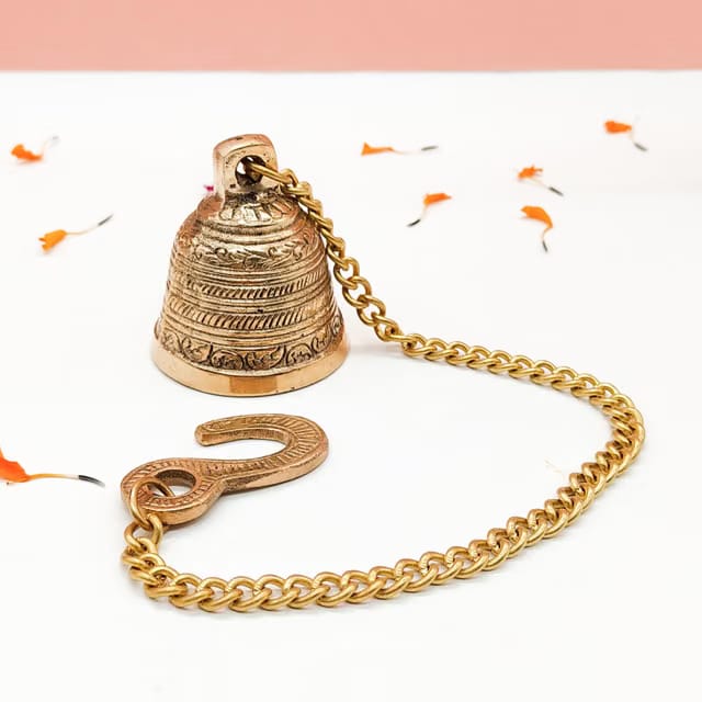 Brass Wall Hanging Bells for Home Mandir Temple Living Room Decor Pooja Decorative Item with Chain Traditional Bell