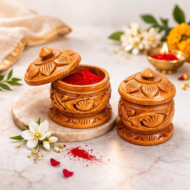2 Pc Set of Handcrafted Wooden Tilak/Sindoor Dabbi