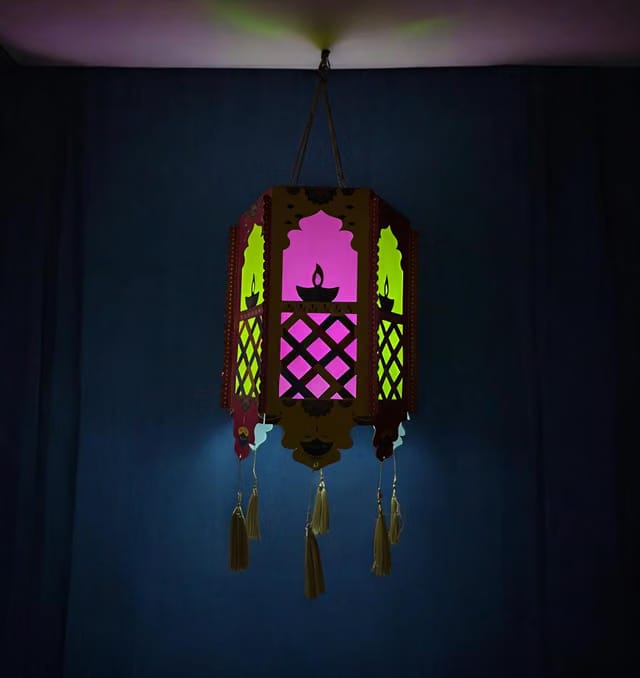 Diwali Hanging Akash Kandil Lantern with Tassels, DIY 6-Sided