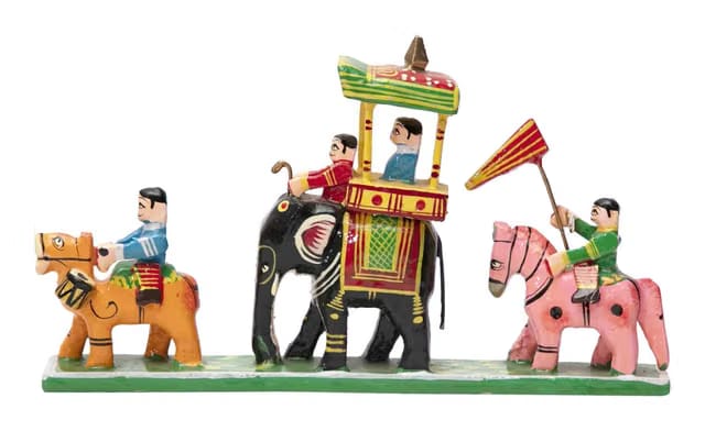 HAST SHILP Handmade Wooden Elephant Barat Golu Doll Red (11 cm x 3 cm x 11 cm)