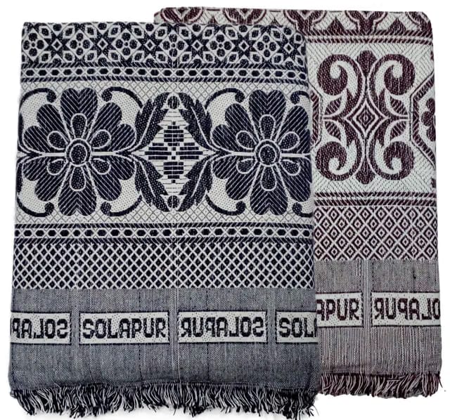 Cotton Single Size Solapur Chaddar Blanket, Brown & Blue, Pack of 2, Daily Use