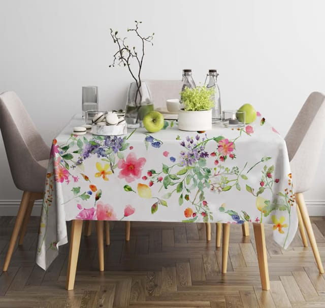 Cotton Multi Color Printed 2 Seater Table Cloth - Water Color Print (Pack of 1,Square )