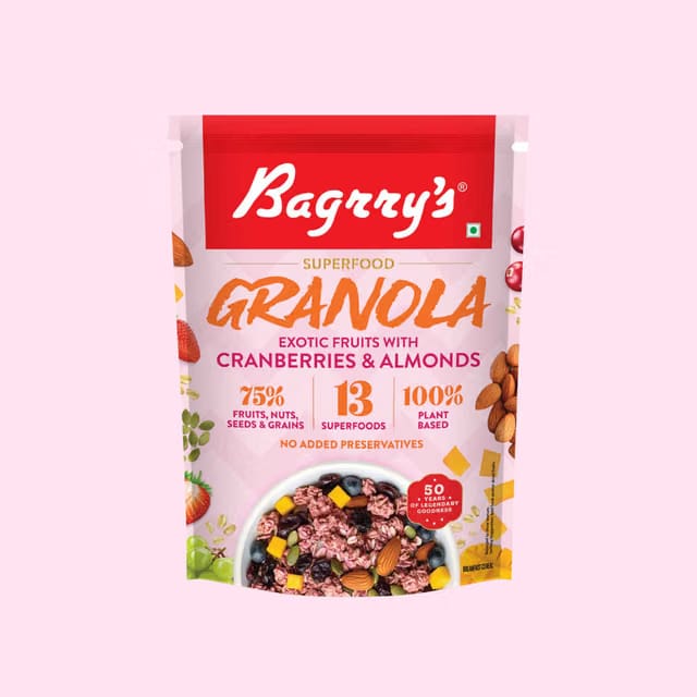 Bagrry's Exotic Fruits with Cranberries & Almonds Granola (30% Fruits, Nuts & Berries)
