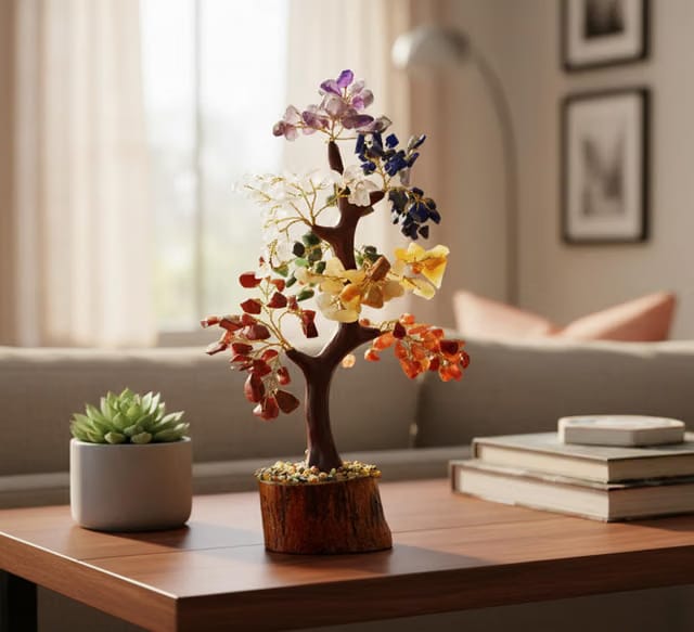 Seven Chakra Agate Crystal Tree of Life for Good Luck, 200 Beads Positive Energy Home Décor for Living Room