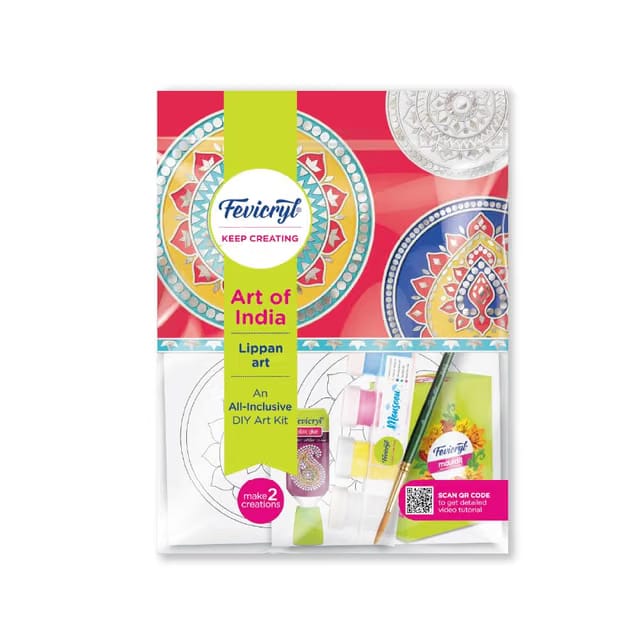 Fevicryl Art of India Lippan kit, Acrylic Paints 6 Shades, 1 Round Brush, Pre-Designed Canvas, Mouldit