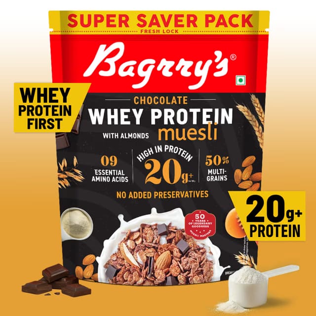 Bagrry's Whey Protein Muesli Protein Per Serve Chocolate Flavour Whole Oats & Californian Almonds