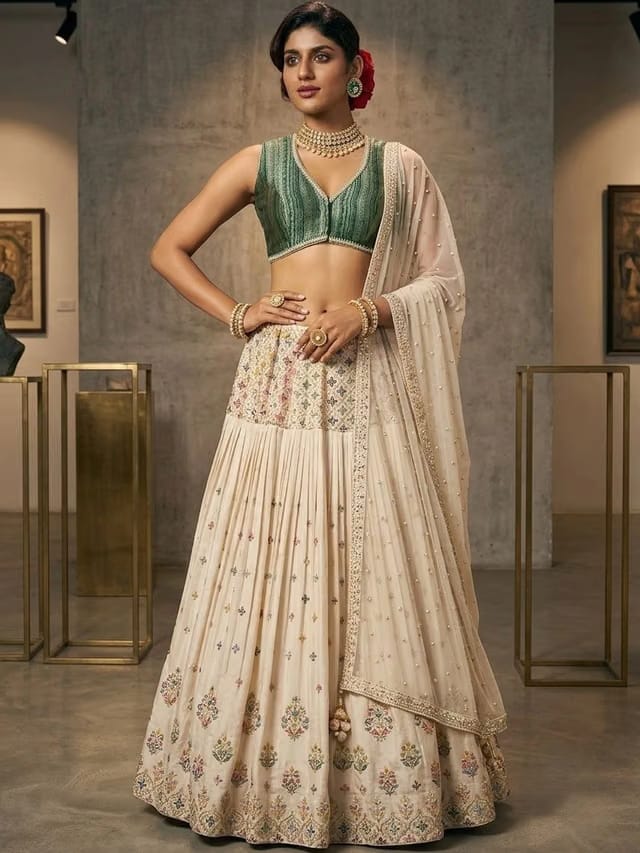 Woven Designed V Neck Banarasi Brocade Readymade Padded Saree Blouse