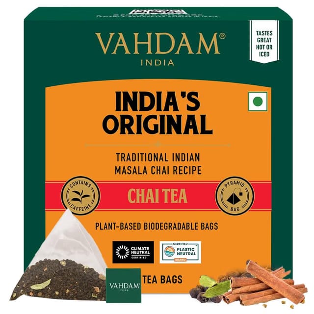 VAHDAM, India's Original Masala Chai Tea Bags (15 Count) Non-GMO, Gluten-Free, No Added Flavoring