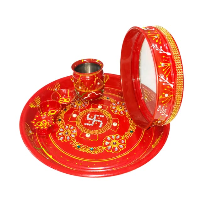 ARKAM Karwa Chauth Puja Thali Set Handpainted