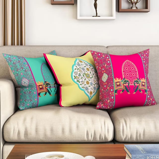 SEJ by Nisha Gupta Set of 3 Cushion Cover 16 Inch x 16 Inch