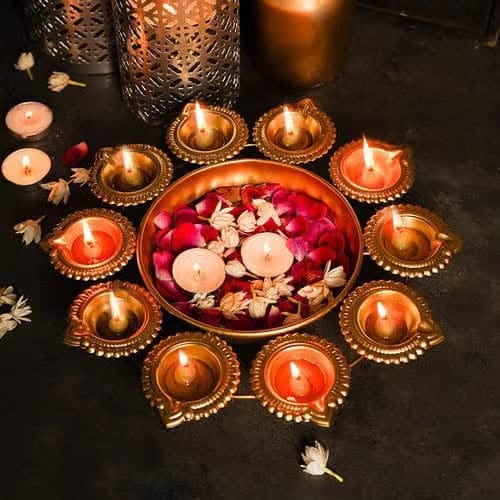 Decor Handicrafts Decorative Metal Diya Urli Bowl I Diya Shape Flower Decorative Urli Bowl for Home Handcrafted Bowl for