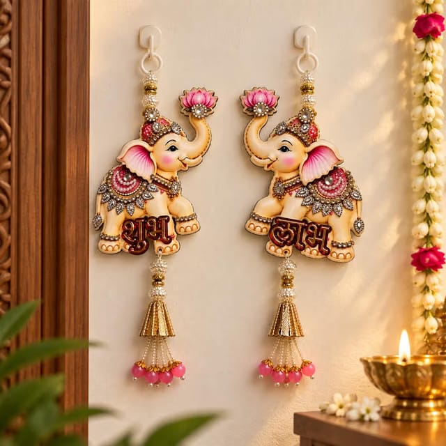 CBM Elephant Shubh Labh Hanging for Main Door Entrance Festive Decoration