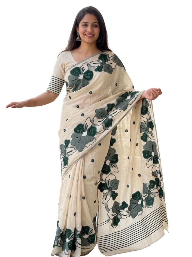 Lillen Cotton Blend Dhakai Jamdani Saree for Women