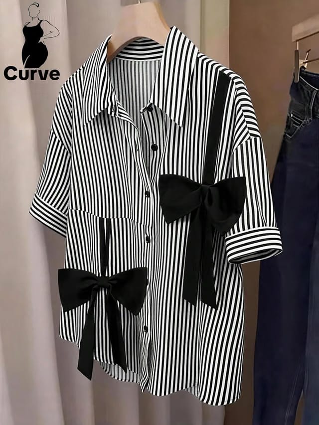 Women's Plus Size Bow Placket Blouse