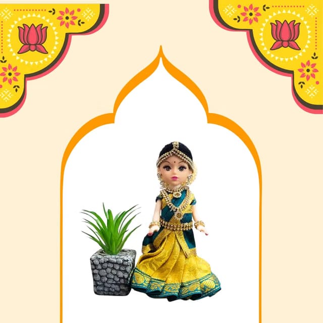 Ethnic Halfsaree Function Dolls for Golu, Wedding Aarthi Seer & Festival Decor – Handmade Couple in with Jewels