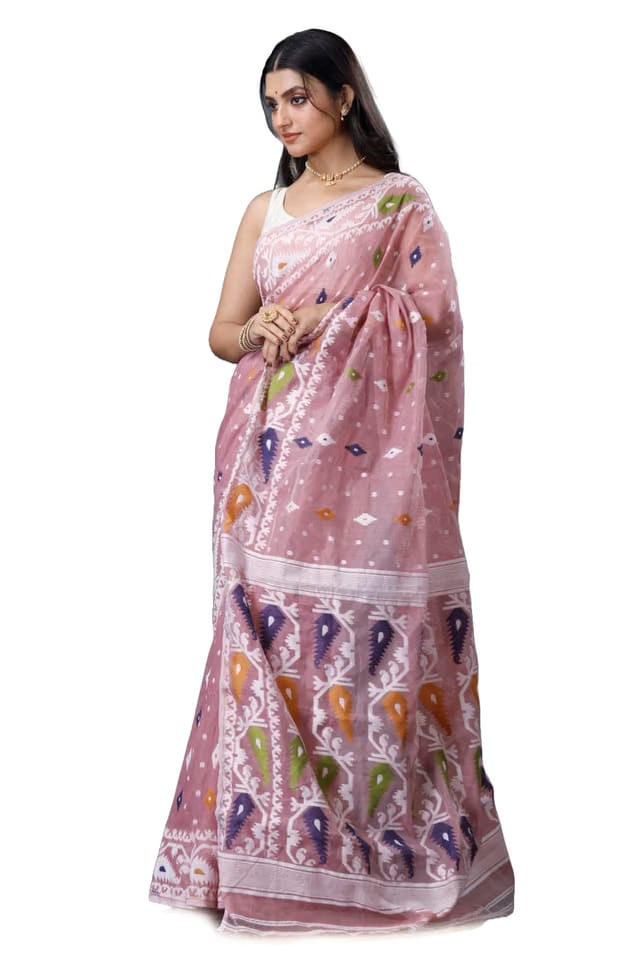 Minakari Jamdani Work Cotton Silk Soft Jamdani Saree with Blouse Piece