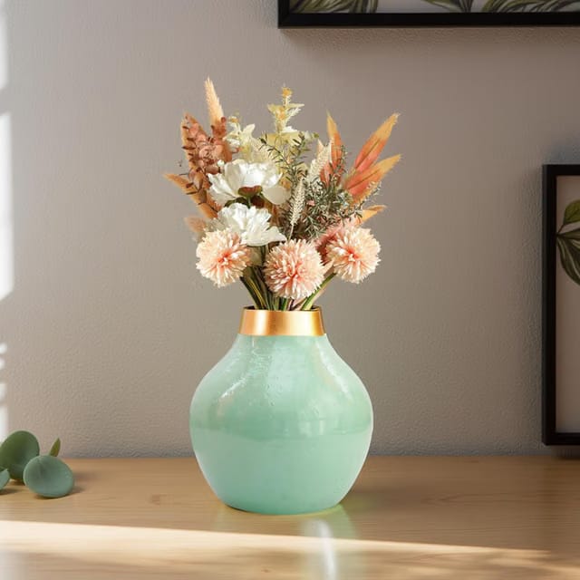 Nostrae by Ekhasa Unbreakable Metallic Aqua Green Flower Vase for Home Decor