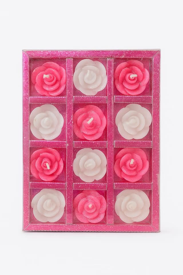 Pookiemoon 12Pcs Rose Pink White Flower Floating Candles for Water Bowl - Diwali Decoration for Home