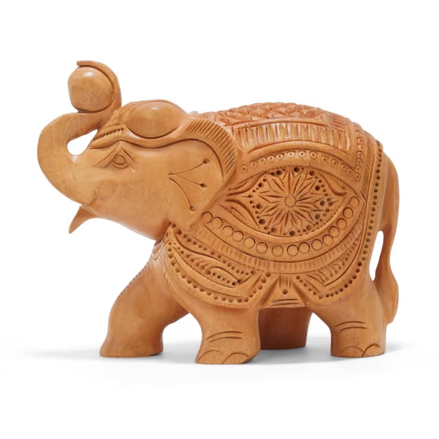 Hand Painted Wooden Elephant Figurine, Handmade Indian Elephant Statue, Decorative Home Decor Accent