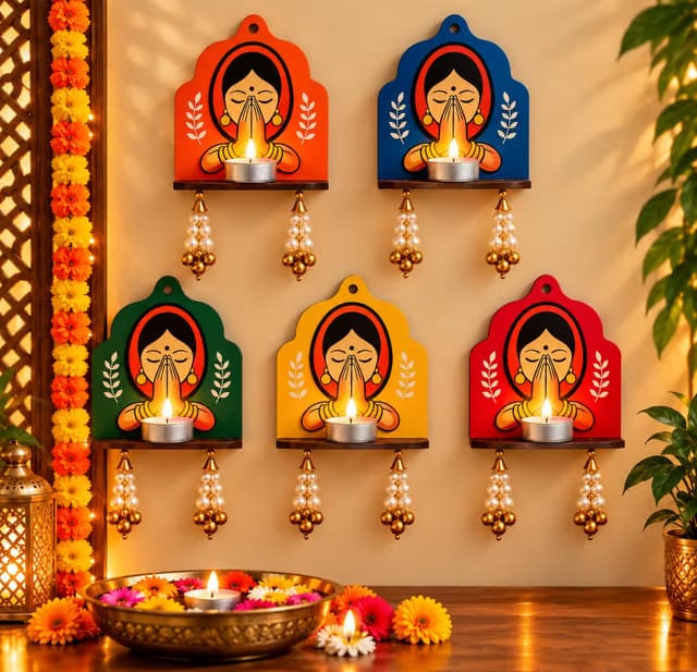 Rajasthani Lady Face Tealight Candle Holder, Set of 4