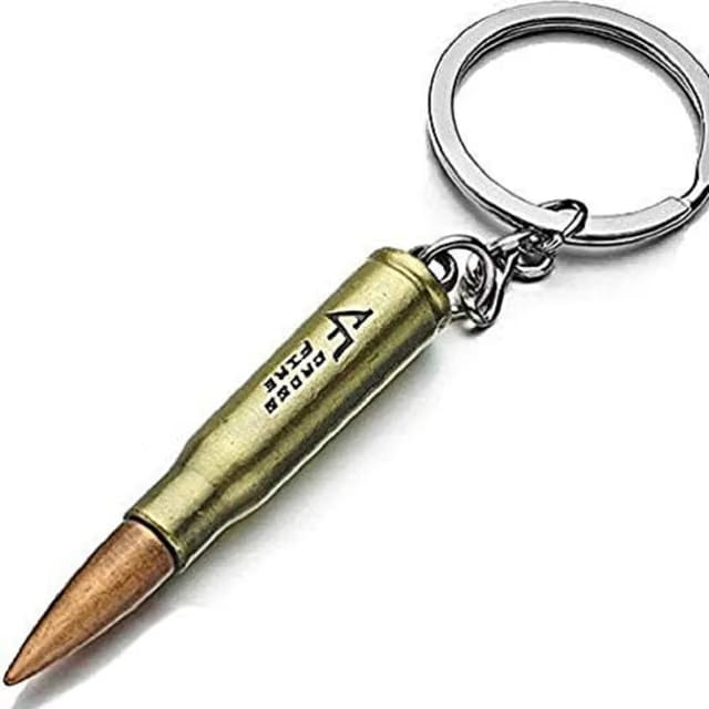Bullet Design Keychain, Metal Brass Shell with Copper Tip, Military Style Ammunition Pendant