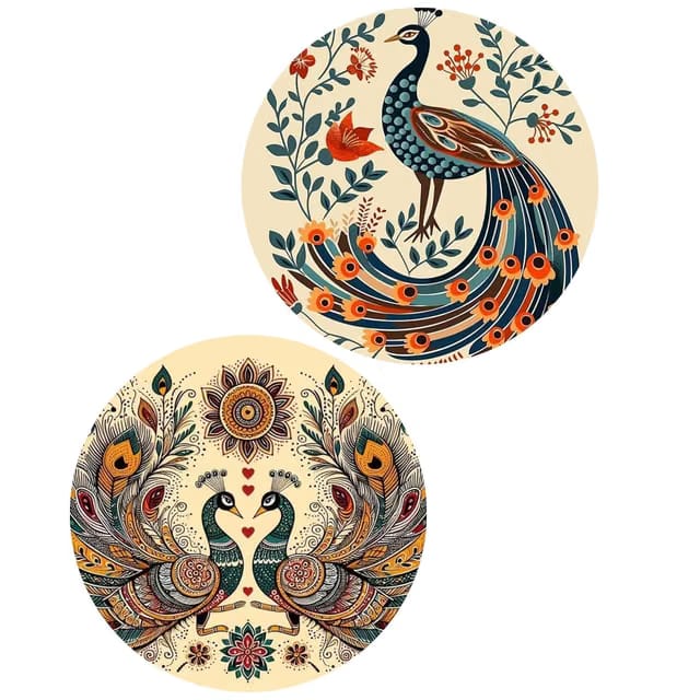 DAKSHESTRY ARTWORKS Round Shape Pichwai Peacock Art MDF Wall Painting for Living Room,wall decoration |paintings for