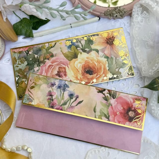 Luxury Floral Money Envelopes with Gold Foil Details. Striped Bloom Design. Pack of 10 Shagun Envelopes. (Shabby Chic)