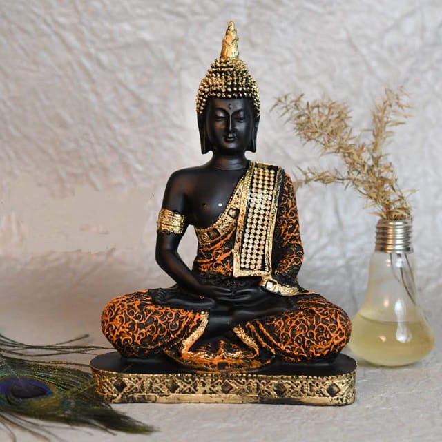 JAIPUR ACE Buddha Black and Gold Statue Lord Gautam Idol Decorative Items for Good Luck Fortune Success Gift Home